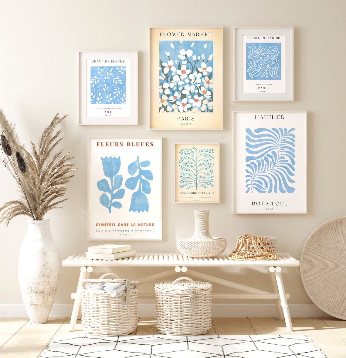 Sky Blue Wall Art Set of 6 Botanical Prints Printable Set of Etsy