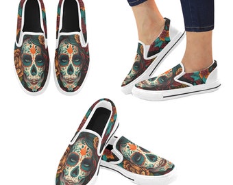 Women's Slip On Sneakers Shoes Boots Santa Maria La Catrina Chicano Cholo Mexican US 12 11.5 11 10.5 10 9.5 9 8 7.5 7 6