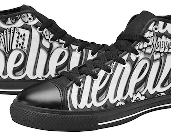 Men's Gangsta High top Sneakers Gangster shoes boots Graffiti printed all over US 14 13 12 11 10 9 8 7 6