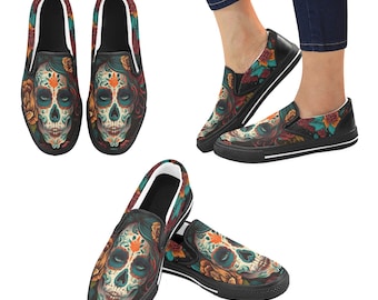 Women's Slip On Sneakers Shoes Boots Santa Maria La Catrina Chicano Cholo Mexican US 12 11.5 11 10.5 10 9.5 9 8 7.5 7 6