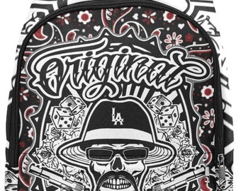 Gangsta Backpack Bag Bags Handbag Chicano Cholo Gangster Maxican Thug Vato Loco printed all over travel traveling