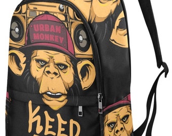 Monkey Backpack Bag Bags Handbag ape hip hop music zoo animal printed all  over travel traveling