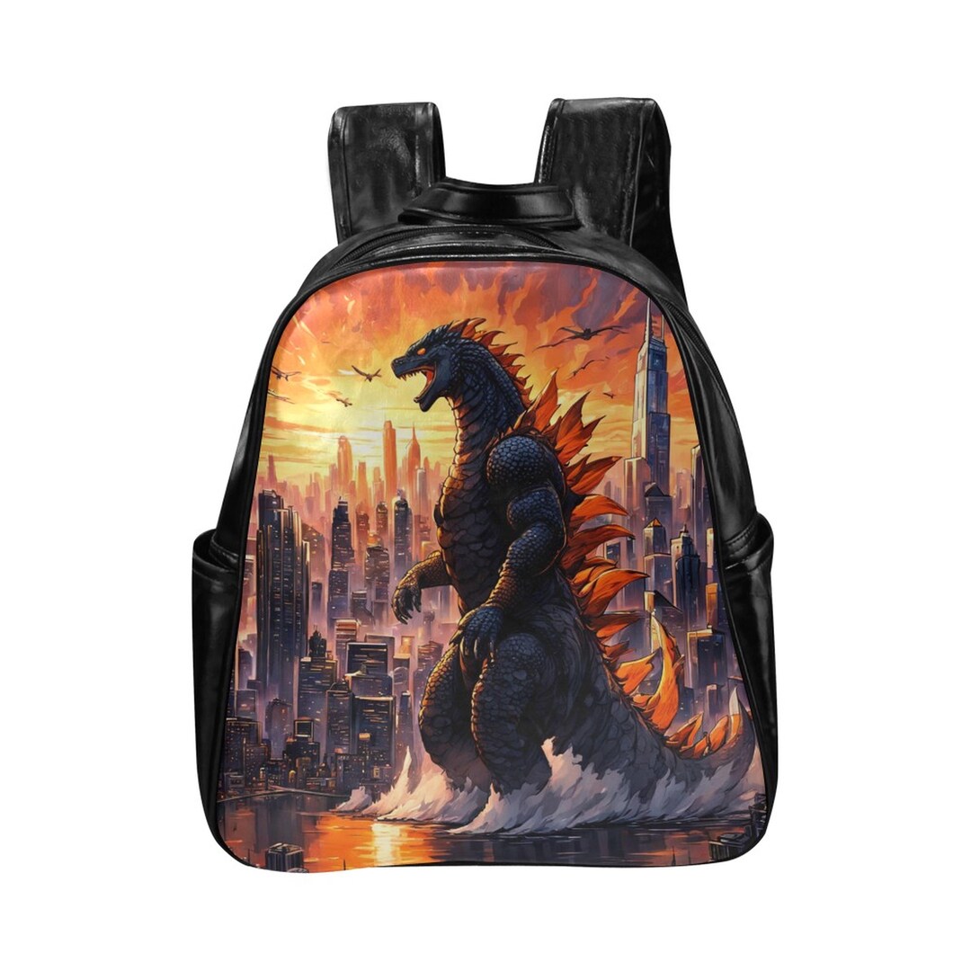 Custom Godzilla Backpack PU Backpack Gojira Kaiju Godzilla Art Cartoon Comics Vintage Monster ...
