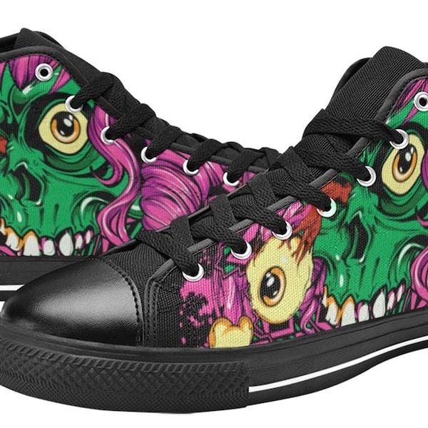 Men's Zombie High-top Sneakers shoes boots horror halloween dia de los muertos printed all over US 14 13 12 11 10 9 8 7 6