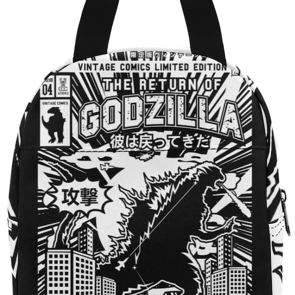 Godzilla Lunch Bag Food Bags Picnic Lunchbox Handbag gojira kaiju Japan monster insulated reusable printed printed all over