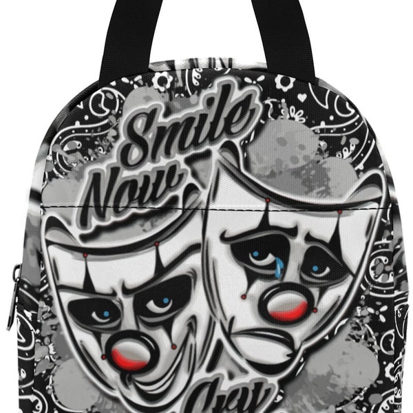 Smile Now Cry Later Lunch Bag Food Bags Picnic Handbag Gangsta Mexican Chicano Paisley printed printed all over