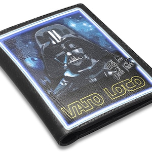 Vato Loco Wallet Gangsta Purse Gangster Darth Vader Gangsters Thug PU Leather Wallet Black Paisley 3.93"(W) x 4.72"(H)