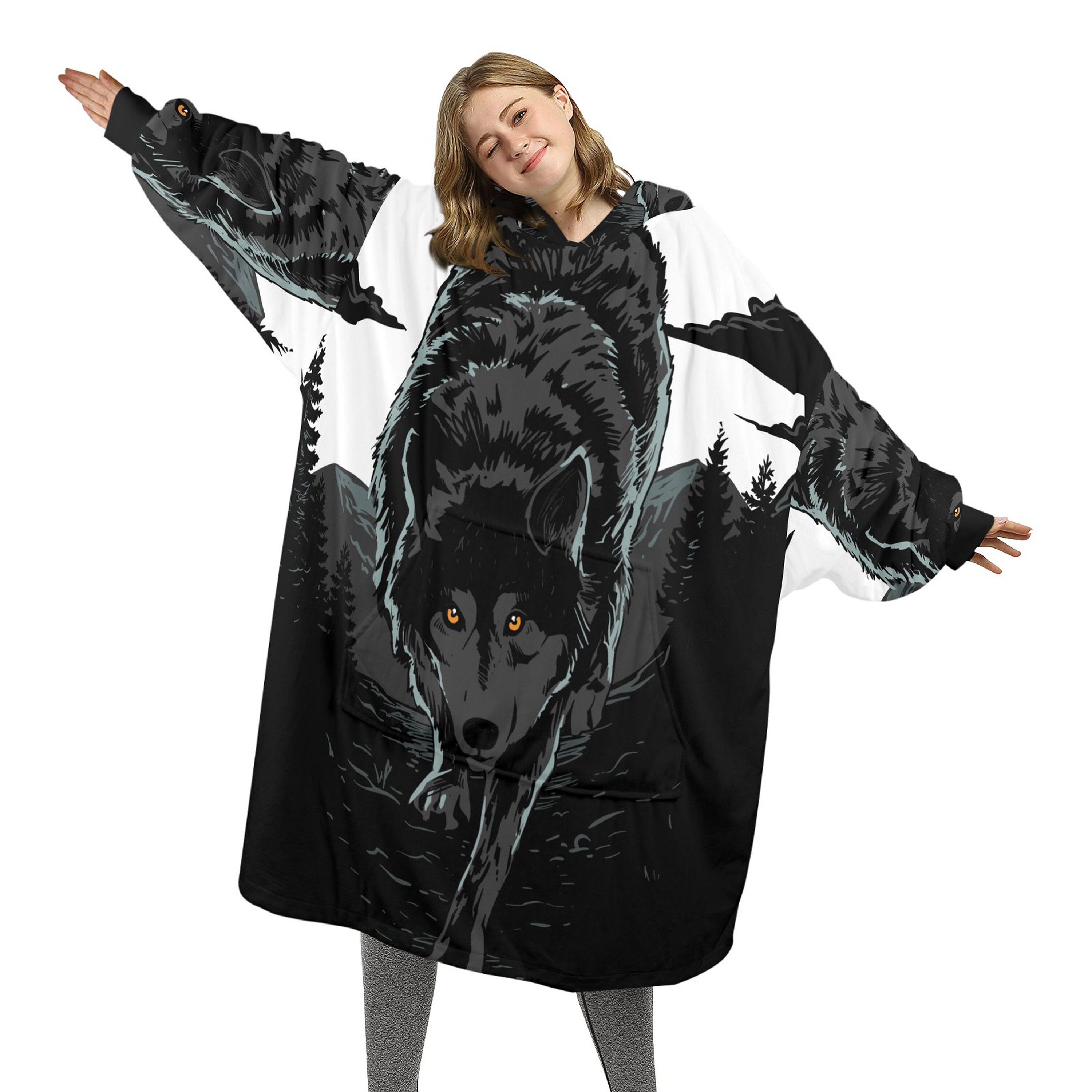 Hooded wolf blanket clearance