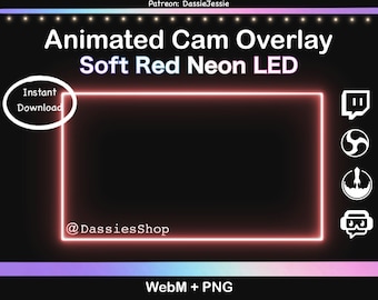 Twitch Neon Animated Camera Overlay Package | Dark / Soft Red LED