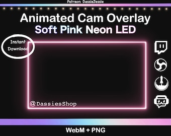 Twitch Neon Animated Camera Overlay Package | Dark / Soft Pink LED
