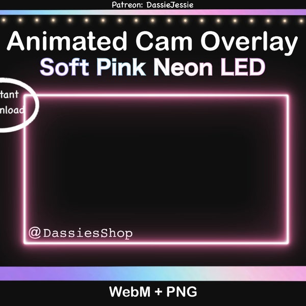 Twitch Neon Animated Camera Overlay Package | Dark / Soft Pink LED