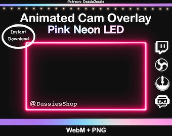 Twitch Neon Animated Camera Overlay Package | Pink LED