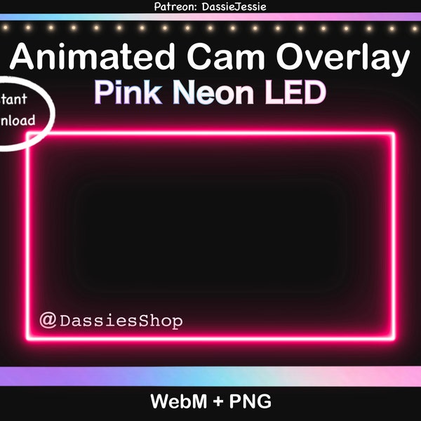 Twitch Neon Animated Camera Overlay Package | Pink LED