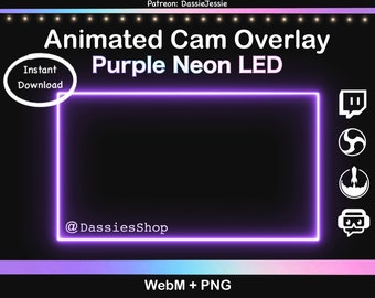 Twitch ネオン アニメーション カメラ オーバーレイ パッケージ | 紫色の LED