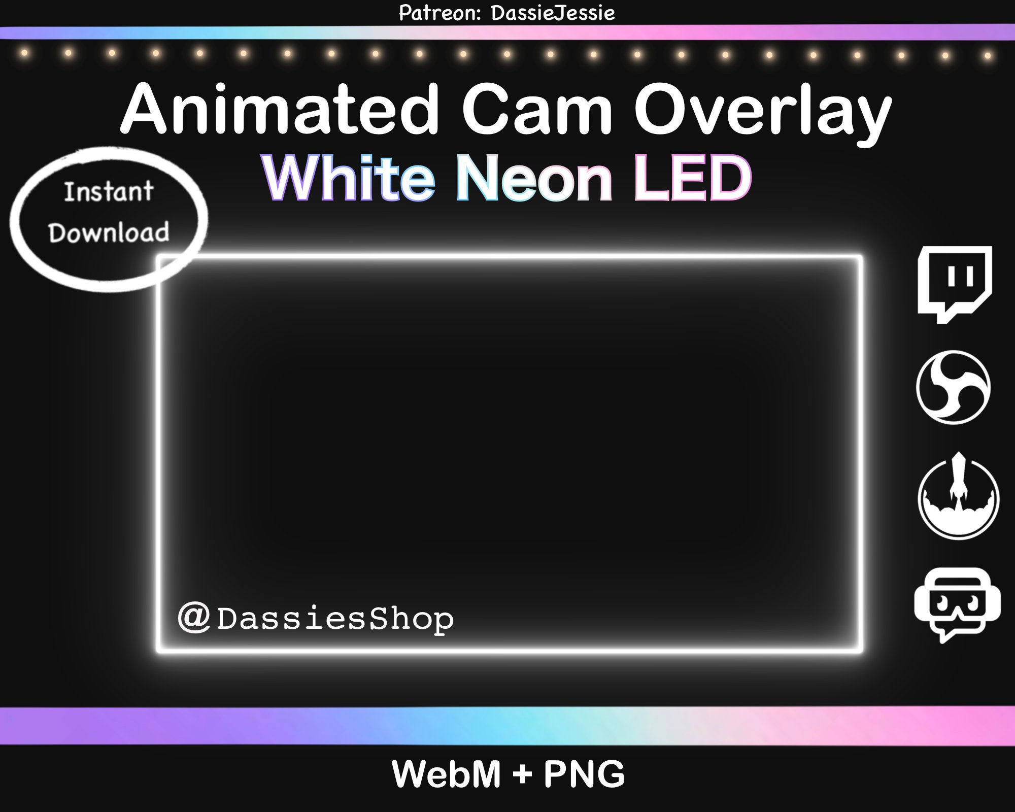 Twitch Neon Animated Camera Overlay Package White LED - Etsy