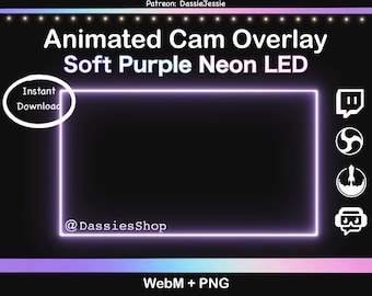 Twitch Neon Animated Camera Overlay Package | Dark / Soft Purple LED