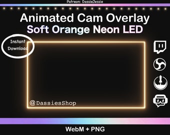 Twitch Neon Animated Camera Overlay Package | Dark / Soft Orange LED