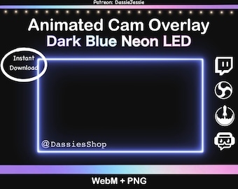 Twitch Neon Animated Camera Overlay Package | Dark Blue LED