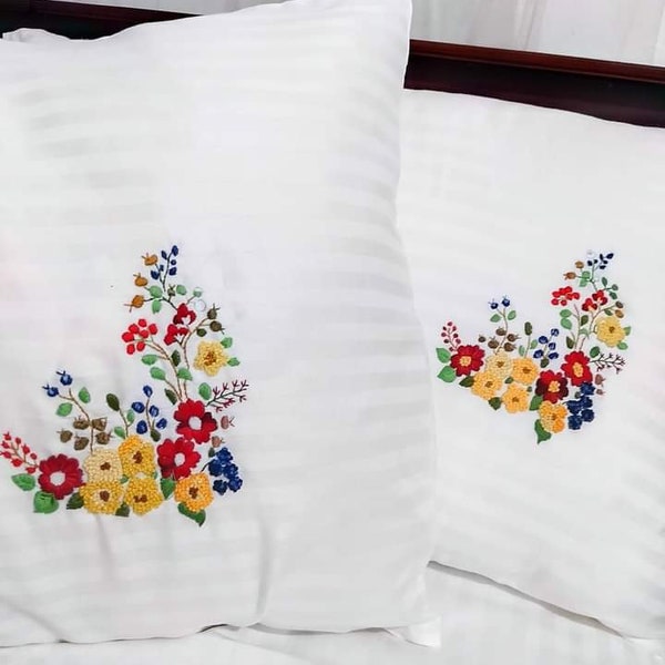 Hand Embroidered Pillow Cases