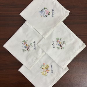 Personalized Bird Embroidered Handkerchiefs - Set of 3 Cotton Hankies