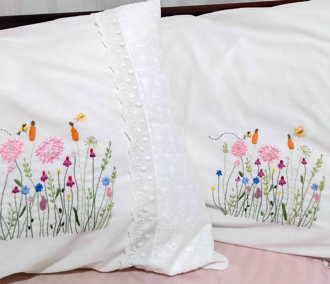 Hand Embroidered Pillow Cases Etsy