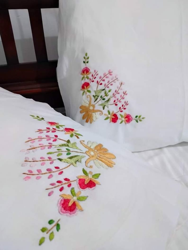 Hand Embroidered Pillow Case Etsy