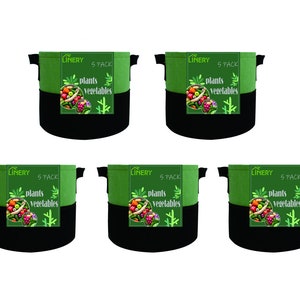 5/10-Pack Planting Bags Green Black Heavy Duty Thickened Capacity Upgrade Hemming Process Grow Bag with Handles Non-Woven Fabric Plant Pots