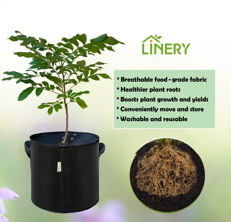 10-Pack 3 Gallon LINERY Planting Bag with Cover Black Heavy Duty Thickened Grow Bag with Handles Non-Woven Fabric Plant Pots image 8