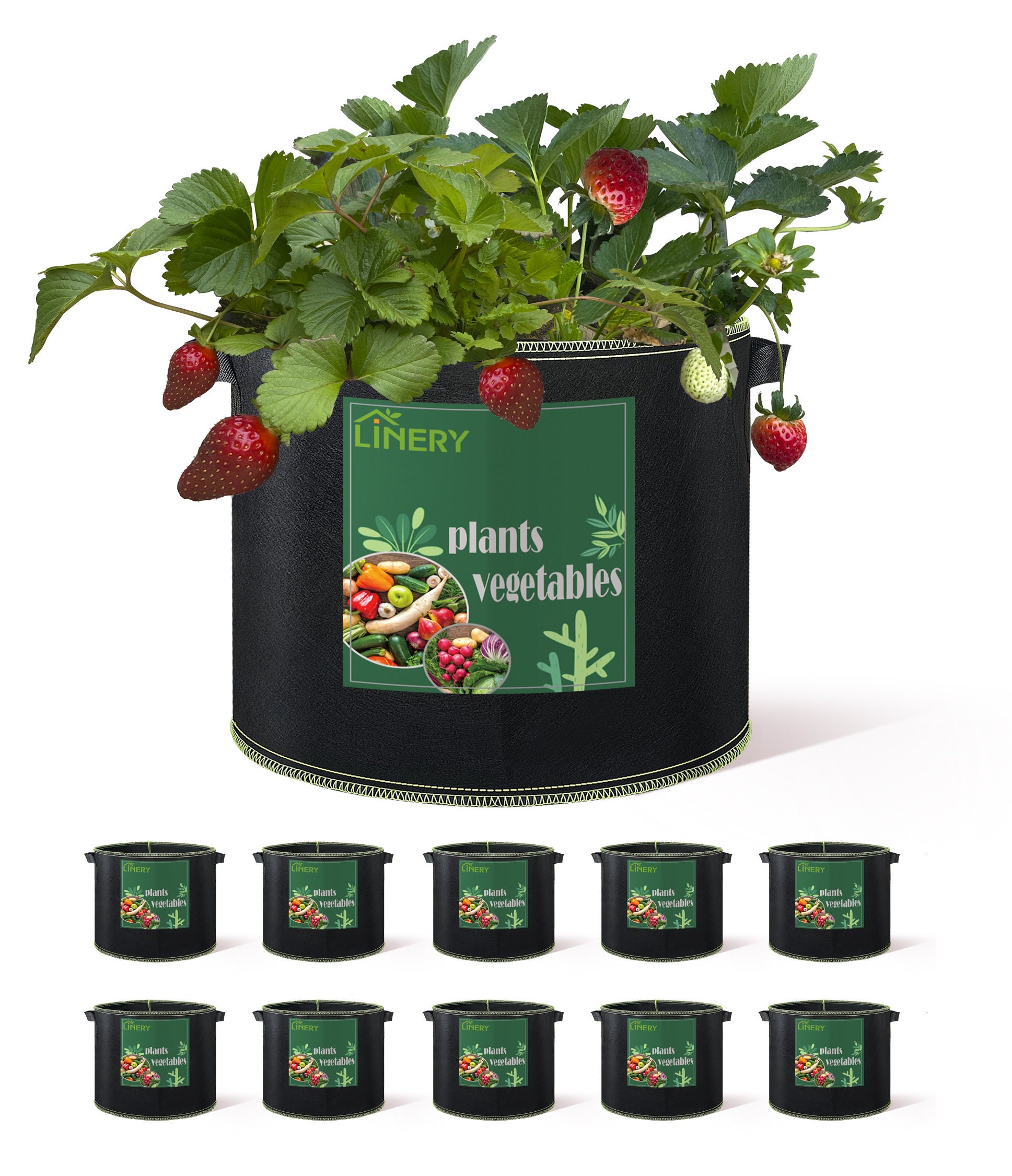 LINERY 10/15/20-Pack For 7/10/15/20 Gallon Planting Grow Bag Black Heavy Duty Thickened Grow Bag With Handles Non-Woven Fabric Plant Pots