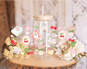 Cottagecore Book and Berry Cup Wrap for 16oz Libbey Glass Can (Digital Download)