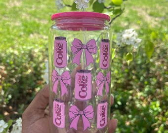 Diet Coke Glass Can Cup: Coquette Bows, Iced Coffee, 16oz Libbey Glass