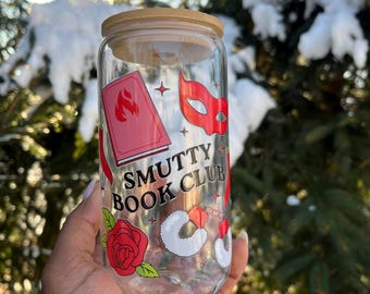 Dirty Book Lover Iced Coffee Glass Can: 16oz Frosted Glass Tumbler with Lid Straw