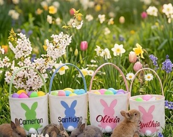 Personalized Easter Bunny Tail Basket, Kids Monogrammed Easter Bag