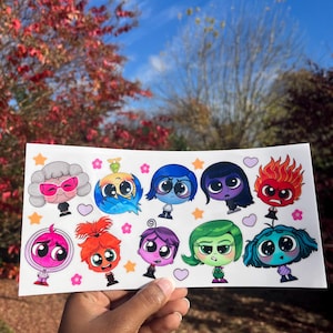 Inside Out inspiriert UV DTF Wrap | Freude Traurigkeit Wut Tumbler Wrap | Emotionale Charaktere Tassentransfer | 16-20 Unzen Cup Wrap | Von Pixar Inspiriert