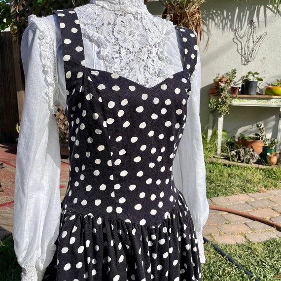 Vintage 1980s Does 1950s Polka Dot Dress with Poc… - image 4