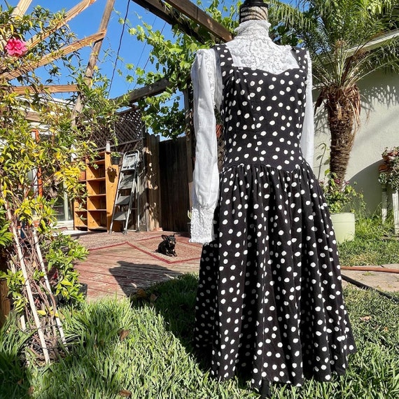 Vintage 1980s Does 1950s Polka Dot Dress with Poc… - image 1