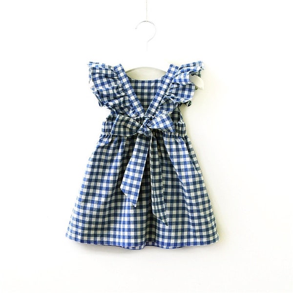 Navy Plaid Gingham Ruffle Sleeve A Line Dress / Toddler Dress / Girls Dress / Spring Photoshoot Outfit / Summer Dress / Wizard of Oz Dorothy