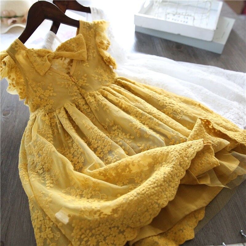 The Amber Dress / Embroidered Lace Golden Yellow Dress / - Etsy
