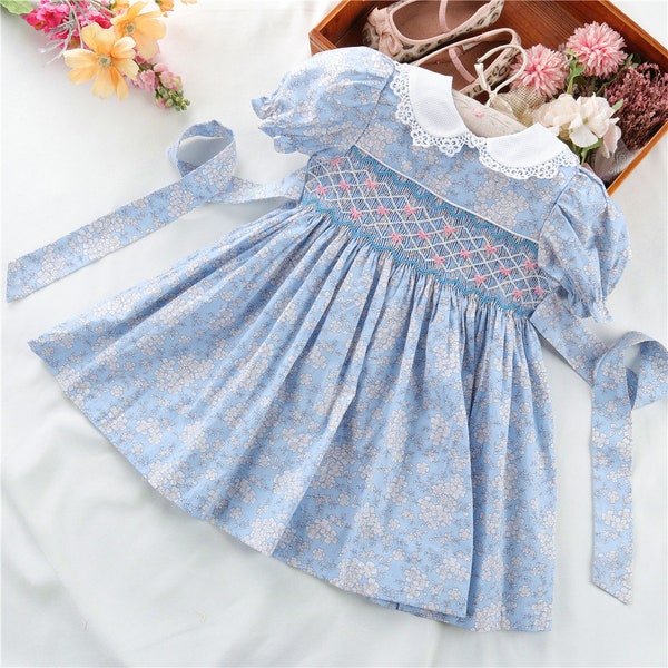 Girls Embroidered Smocked Dress Spring Floral