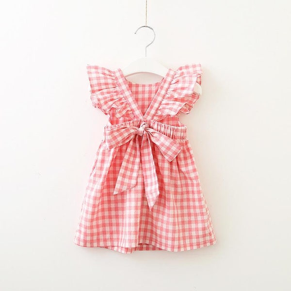 Pink Plaid Gingham Ruffle Sleeve A Line Dress / Easter Dress / Toddler Dress / Girls Dress / Spring Photoshoot Outfit / Summer Dress