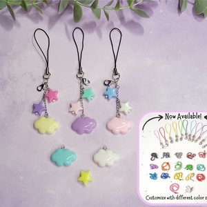 Pastel Cloud with Stars Dangle Planner Phone Charm | Customizable Kawaii Charms | Tamagotchi Planner Water Bottle Switch Tablet 3DS DS Y2k