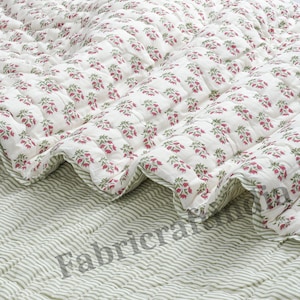 Marmalade Red Comforter Quilt, Hand Block Printed Cotton Cloth Quilted Throw Blanket Cover for Couch, Bed, Lap Bedding Coverlet, Oversized