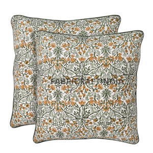 18x18&quot;, 20x20&quot;, 24x24&quot; Goldenrod Yellow Hand Block Printed Pillow Cover: Indian Floral Cotton