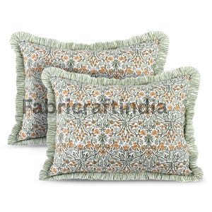 20x26&quot; Goldenrod Yellow Ruffle Bed Pillow Cover Hand Block Printed Cotton Boho Cushion, Pillow for Sofa, Bed, Home, Wedding, Gift