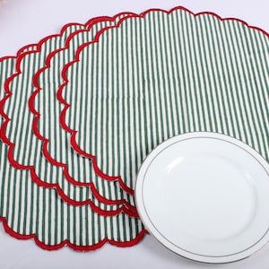 Mats, Stripes Hand Block Printed and Embroidered Cotton Cloth Table Mats, Sustainable Handmade Placemats, Home Decor, Sets of 2,4,6,12,24,48