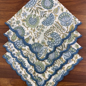 Asparagus Open Embroidery Napkins, Floral Hand Block Printed Cotton Handmade Vintage Embroidery Napkins for Wedding Events, Home Decor, Gift