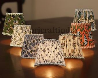Floral Lampshade, Pure Cotton Fabric Pleated Lamp Shade Small Size Top 4" Bottom 6" Height 5" Hand Block Printed Rustic Designer Lampshade f