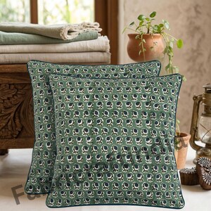 18x18", 20x20", 24x24" Hand Block Printed Floral Pillow Cover: Indian Cotton Cushion
