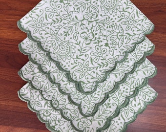 Serviettes de table en coton brodé festonné, vert sauge, floral indien, blocs de main, serviettes en tissu pour décoration de mariage, événement, fête à la maison, taille : 20 x 20 po