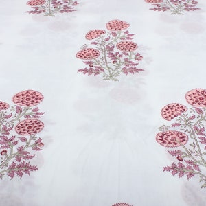 Salmon Pink Big Buta Indian Floral Hand-Block Printed Cotton Cloth, Fabric by Yard for Dress, Women&#39;s Clothing, Cushions, Curtains, Napkins
